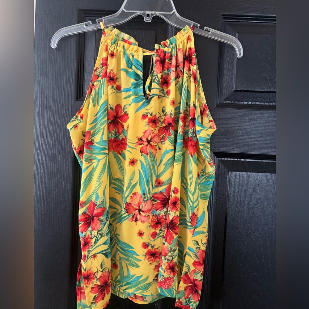 New York & Company Yellow Floral Halter Camisole